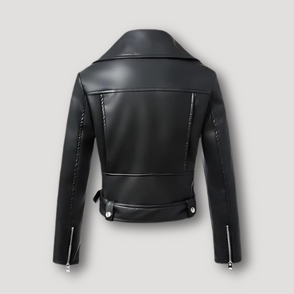 Belted Hem Black Biker Jacket Leather Women