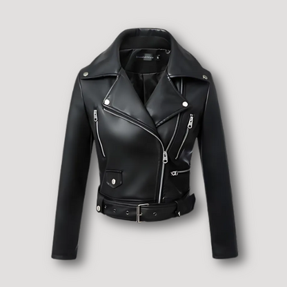 Belted Hem Black Biker Jacket Leather Women