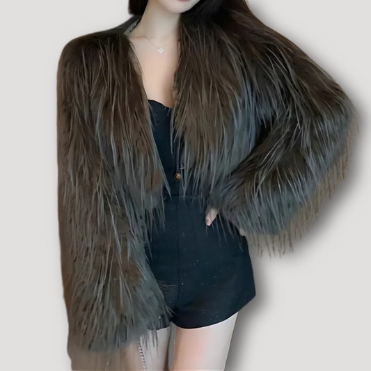 Elegant Women's Winter Faux Fur Jacket Cropped