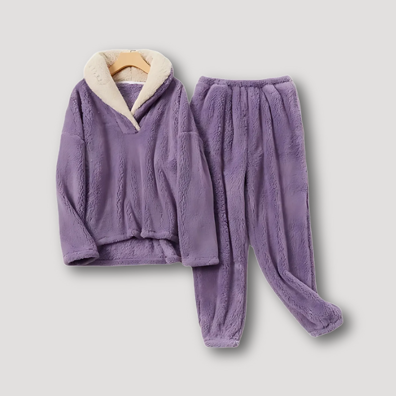 Sherpa Collar Fleece Pajama Set Women