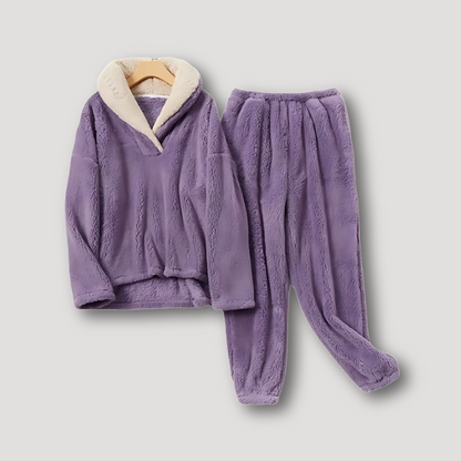 Sherpa Collar Fleece Pajama Set Women