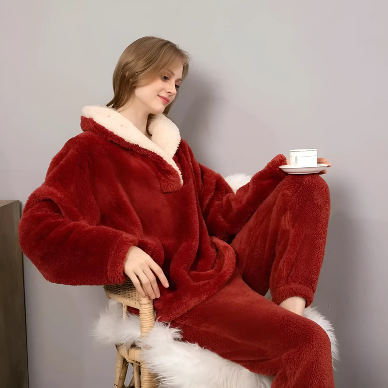 Sherpa Collar Fleece Pajama Set Women