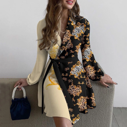 Stylish Tie Waist Midi Wrap Dress Long Sleeve