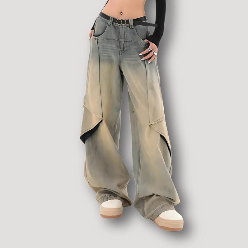 Skater Layered Wide Leg Denim Jeans for Women