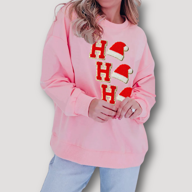 Ho Ho Ho Santa Hats Womens Top Long Sleeve Pink