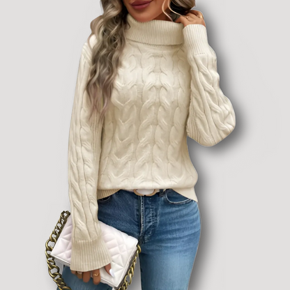 Turtleneck Chunky Cable Knit Sweater Women