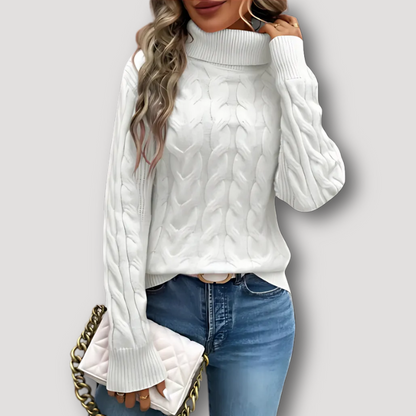 Turtleneck Chunky Cable Knit Sweater Women