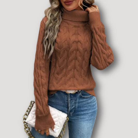 Turtleneck Chunky Cable Knit Sweater Women