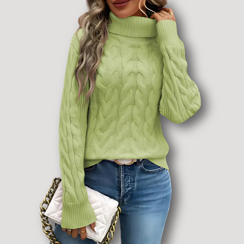 Turtleneck Chunky Cable Knit Sweater Women