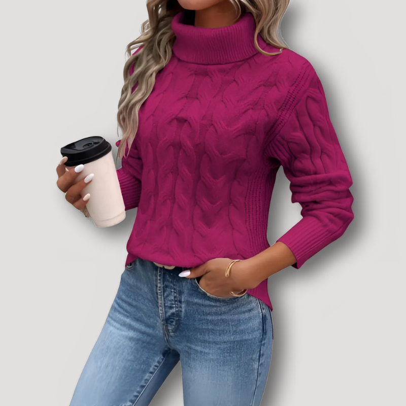 Turtleneck Chunky Cable Knit Sweater Women