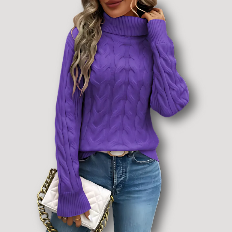 Turtleneck Chunky Cable Knit Sweater Women