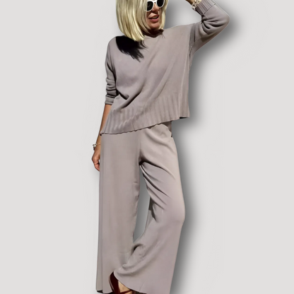 2 Piece set Relaxed Fit Sweater and Wide Leg Pants Matching Set