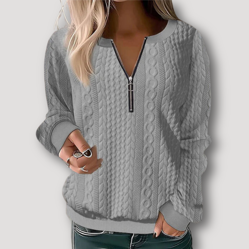 Quarter Zip Cable Knitted Sweater for Women