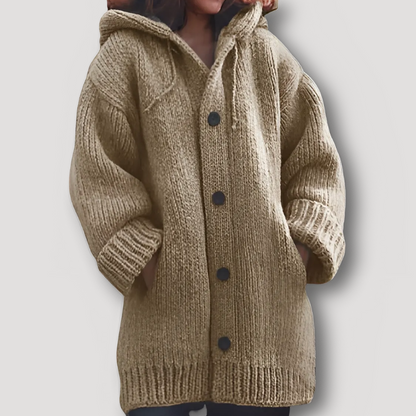 Button Up Hooded Chunky Knitted Cardigan Women