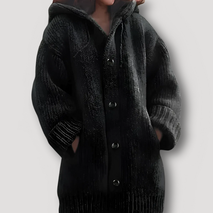 Button Up Hooded Chunky Knitted Cardigan Women