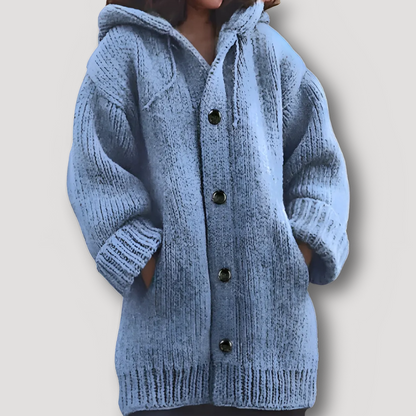 Button Up Hooded Chunky Knitted Cardigan Women