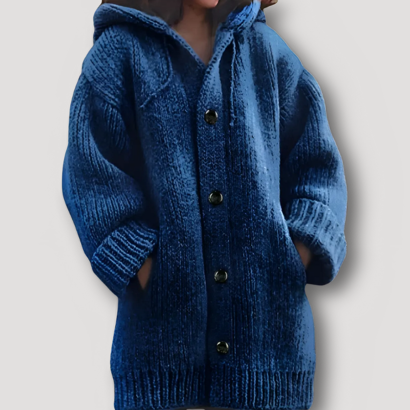 Button Up Hooded Chunky Knitted Cardigan Women