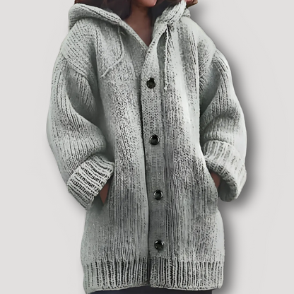 Button Up Hooded Chunky Knitted Cardigan Women