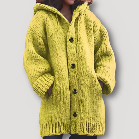 Button Up Hooded Chunky Knitted Cardigan Women