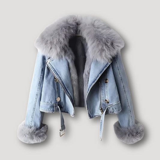 Faux Fur Collar and Cuffs Denim Jacket Women