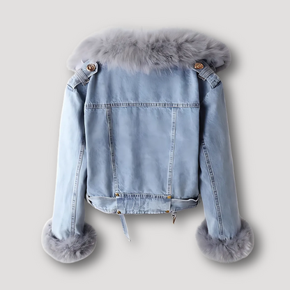 Faux Fur Collar and Cuffs Denim Jacket Women