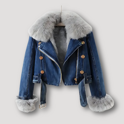 Faux Fur Collar and Cuffs Denim Jacket Women