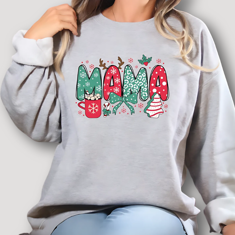 Oversized MAMA Christmas Graphic Sweatshirt Women