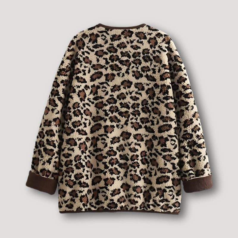 Leopard Print Button Front Fleece Spring Jacket Women