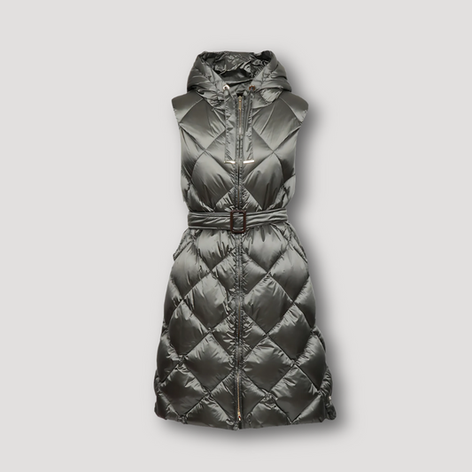 Belted Waist Quilted Diamond Pattern Women's Puffer Coat