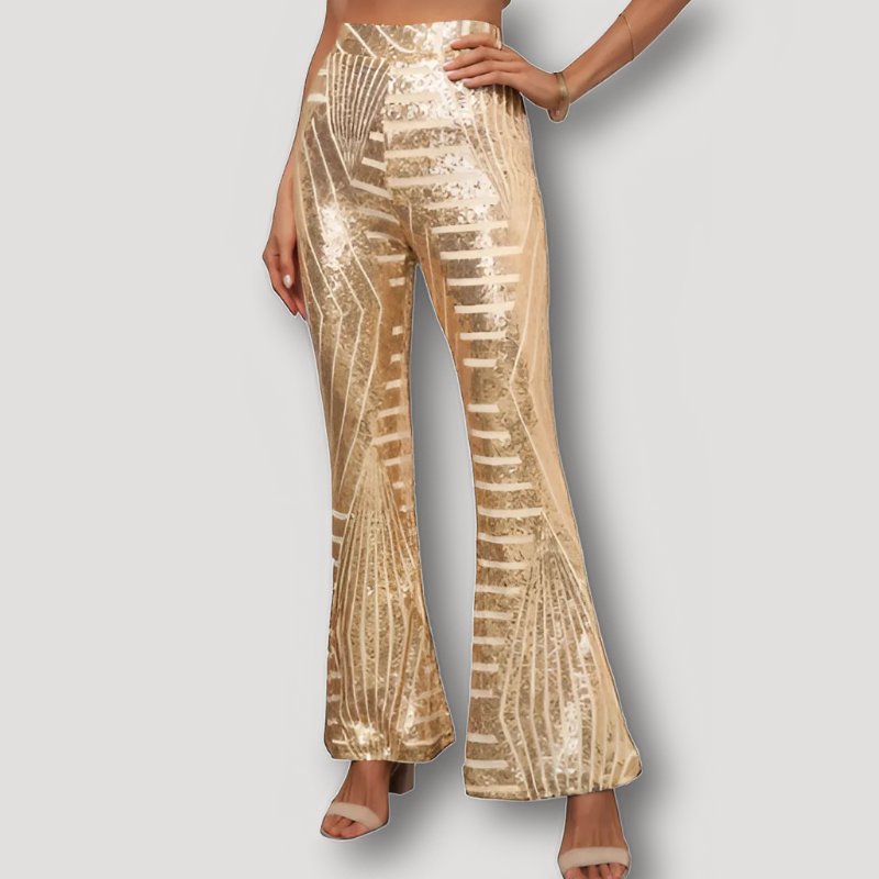 Sparkling Gold Sequin Night Out Flared Pants for Women