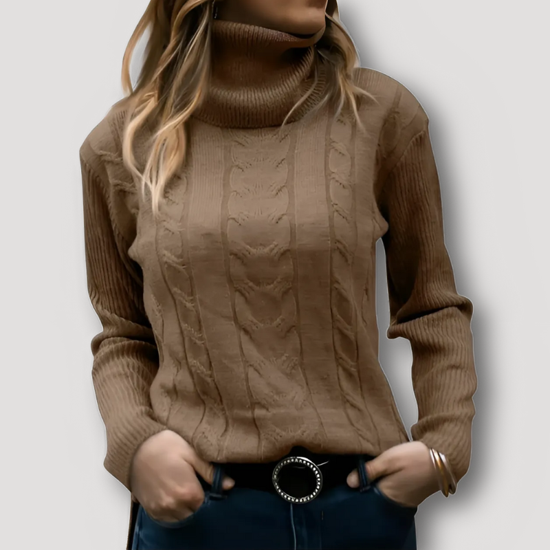 Wool Turtleneck Chunky Cable Knitted Sweater for Women