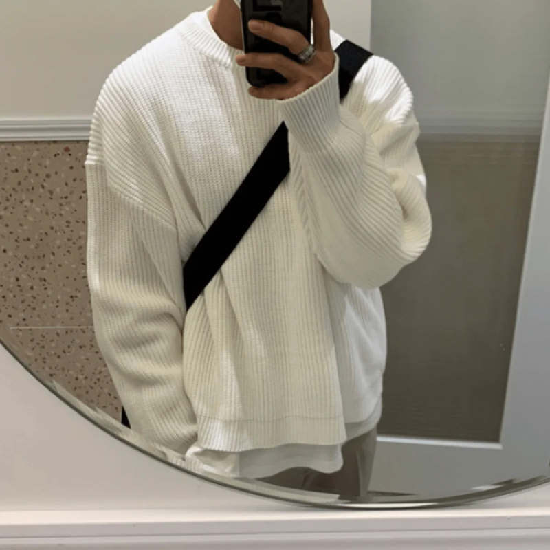 Drop Shoulder Oversized Ribbed Knit Sweater for Men