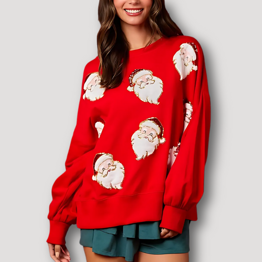 Sequins Santa Claus Red Christmas Sweater Funny