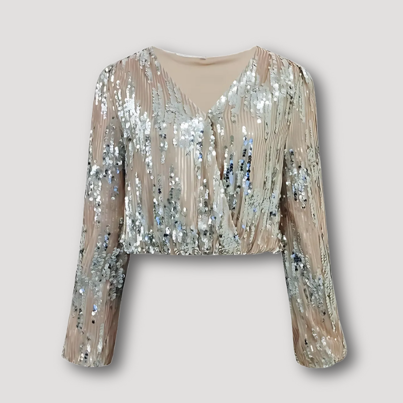 V-Neck Long Sleeve Sparkling Silver Sequin Top Australia