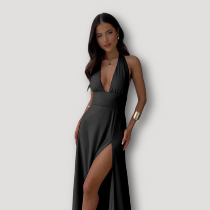 Women's Australian Maxi Dress High Slit Halter Neck Evening Dress