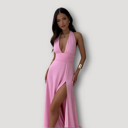 Women's Australian Maxi Dress High Slit Halter Neck Evening Dress