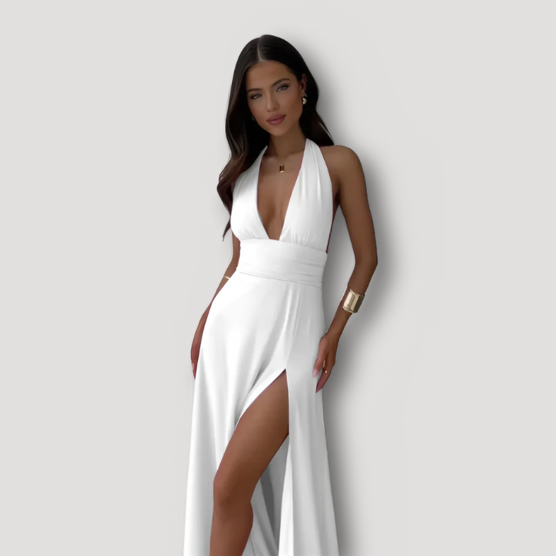 Women's Australian Maxi Dress High Slit Halter Neck Evening Dress