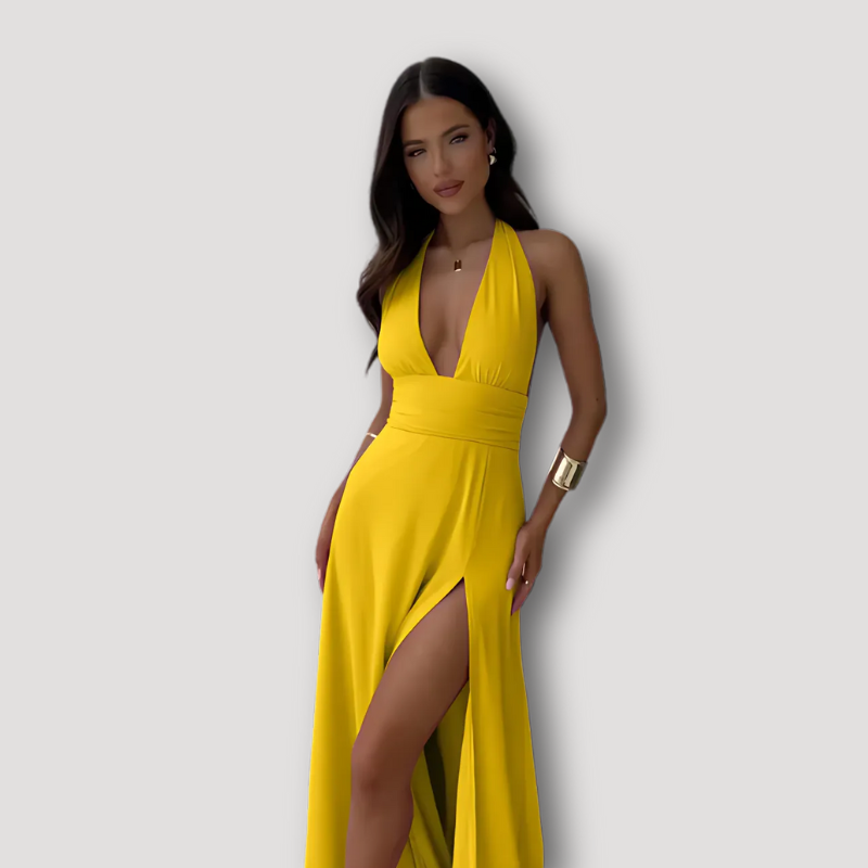 Women's Australian Maxi Dress High Slit Halter Neck Evening Dress