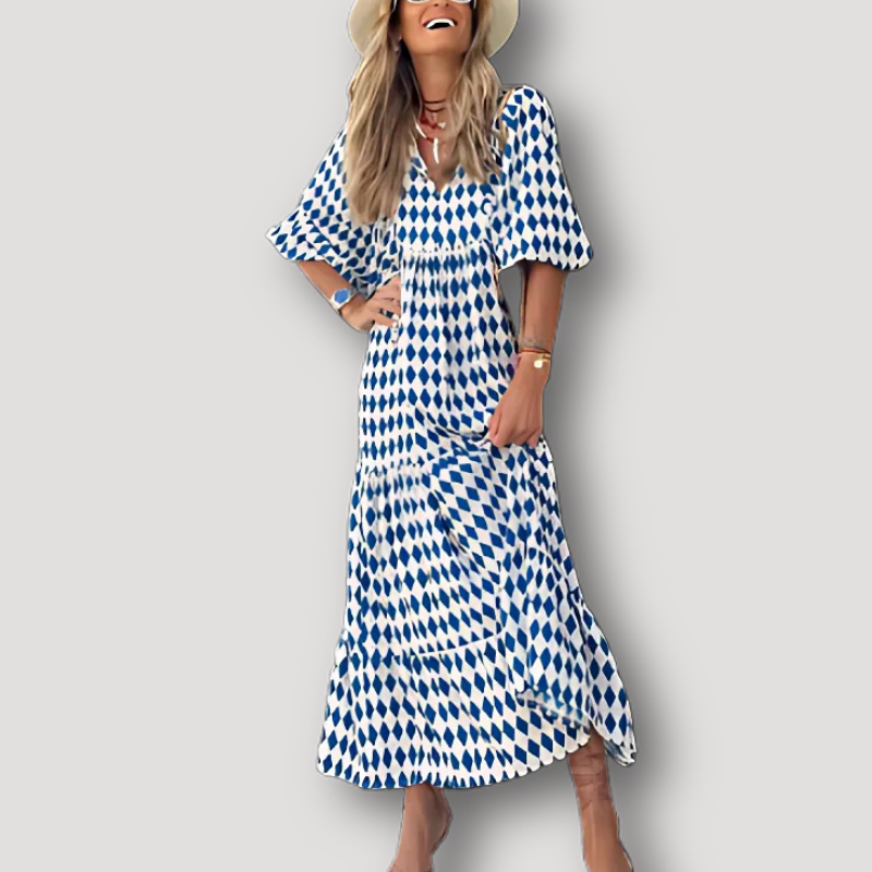 Puff Sleeves Flowy Geometric Boho Australian Maxi Dress