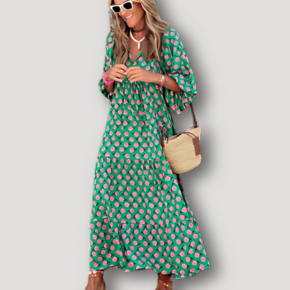 Puff Sleeves Flowy Geometric Boho Australian Maxi Dress