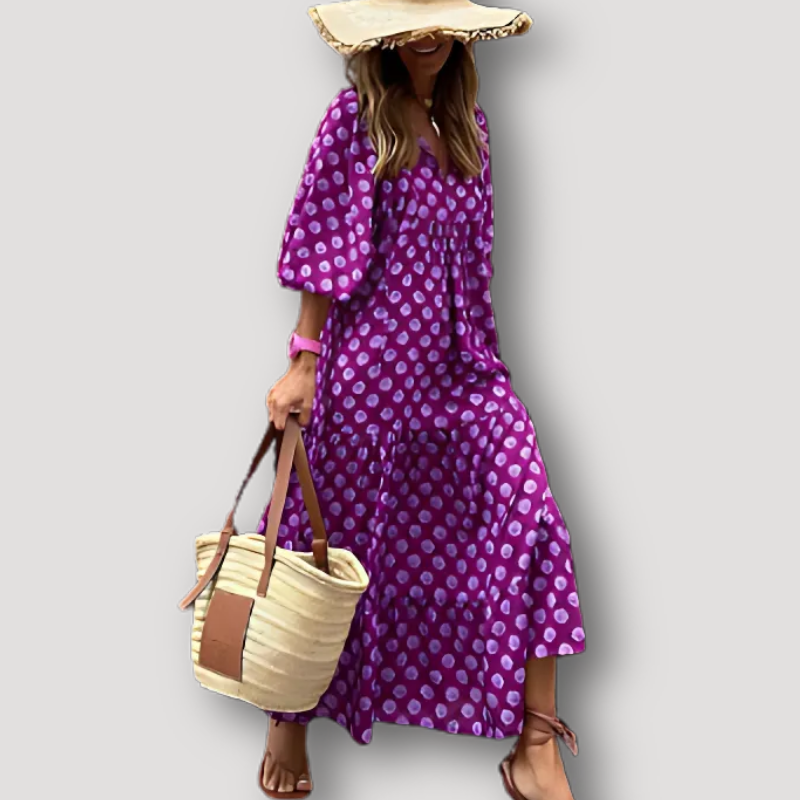 Puff Sleeves Flowy Geometric Boho Australian Maxi Dress