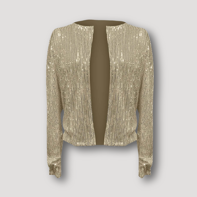 Open Front Cardigan Gold Sequin Top Women's Outerwear