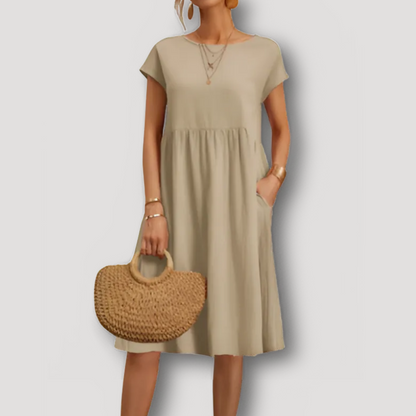 Casual Short Sleeve A Line Dress Midi