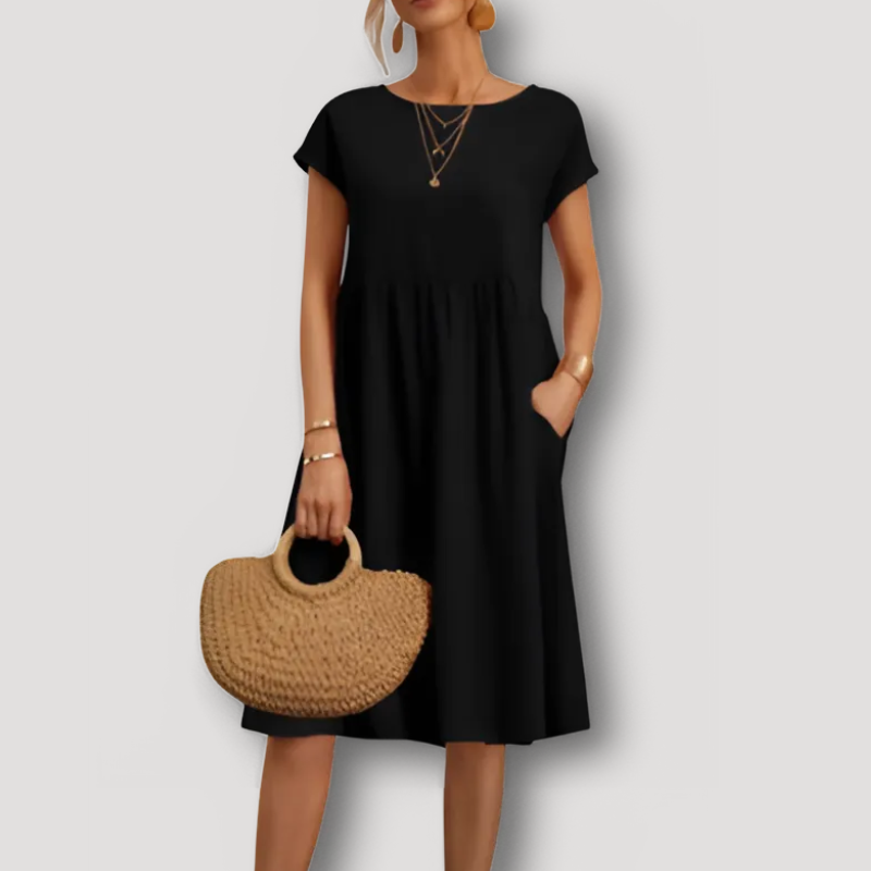 Casual Short Sleeve A Line Dress Midi