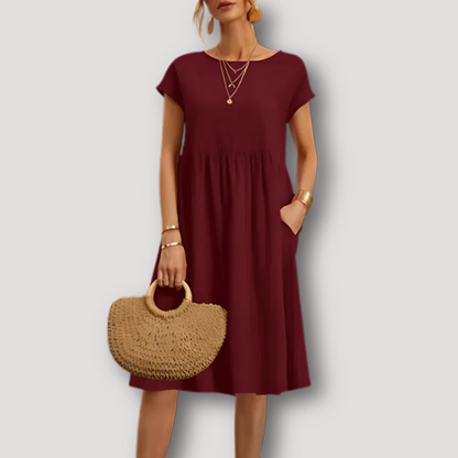 Casual Short Sleeve A Line Dress Midi