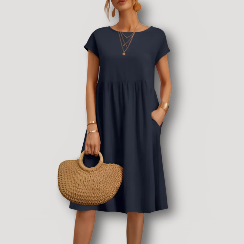 Casual Short Sleeve A Line Dress Midi