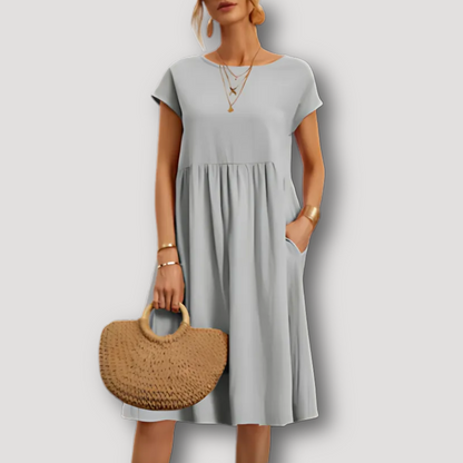 Casual Short Sleeve A Line Dress Midi