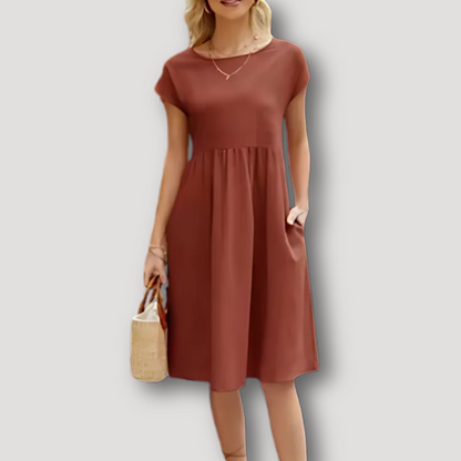 Casual Short Sleeve A Line Dress Midi