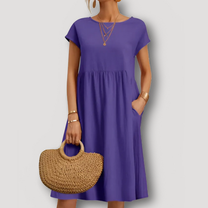 Casual Short Sleeve A Line Dress Midi