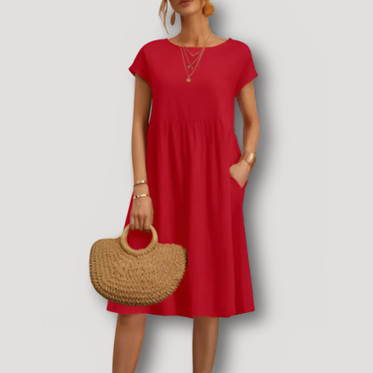 Casual Short Sleeve A Line Dress Midi